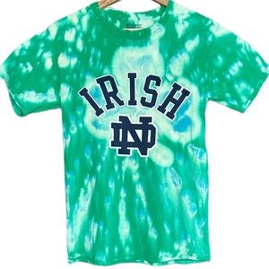 Notre Dame‎ Fighting IRISH Tee Womans Small Custom 3 Leaf Clover ☘️ Tie-Dye Tee